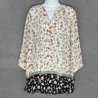 Blusa Top Rosa+Oliva Cuello en V Manga Larga Floral Jardín Túnica Fluida Talla 2X Boho Foto 1 de 4