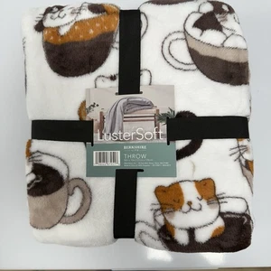Neu mit Etikett Berkshire LusterSoft Wohndecke Plüsch Kaffee Katzen Latte-Druck 50 x 70 - Bild 1 von 7