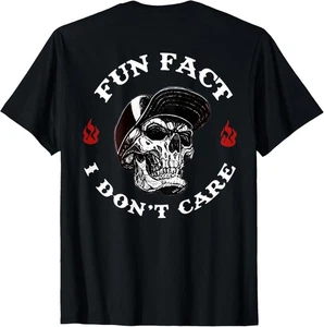 (AUF DEM RÜCKEN) Fun Fact I Don't Care lustiger Skelett Spruch Zitat Unisex T-Shirt - Bild 1 von 2