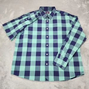 Camicia Untuckit uomo XL blu verde a quadri bottoni vestibilità rilassata tasca cotone - Foto 1 di 12
