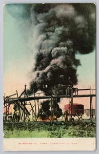 Brennender Öltank in Coffeyville Kansas um 1910 Feuerkatastrophe Postkarte - Bild 1 von 2