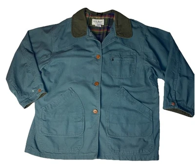 复古 LL Bean Barn Chore 夹克法兰绒衬里帆布女式 XL 美国制造 — 第 1/4 张图片