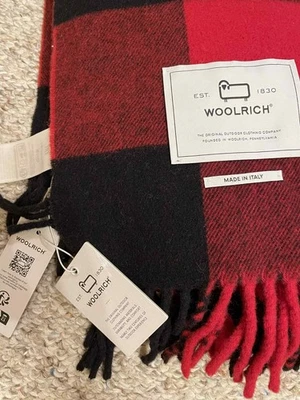 Woolrich~Red Buffalo Plaid~Wool Blanket~Fringe~ Throw~made In Italy ~NWT - Image 1 of 2