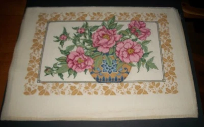 DESIGN WORKS ORIENTAL PEONIES COUNTED CROSS STITCH ~ Finished but unframed~ - Image 1 of 4