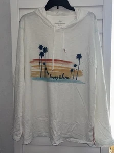 Tommy Bahama Tropical Palm Coastal Print Hoodie Light Weight White Cotton Gr. XL - Bild 1 von 6