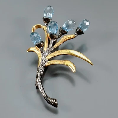 Broche de topacio azul natural con diseño de joyería de bellas artes de plata de ley 925/NB30383 Foto 1 de 4