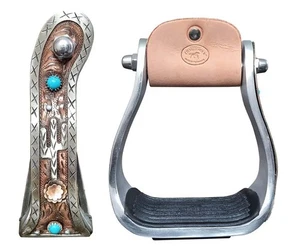 Western Cactus Turquoise Stone Engraved Barrel Racing Aluminum Saddle Show - Picture 1 of 5