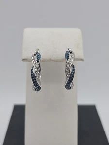 Sterling Silver And White And Blue Cubic Zirconia Earrings - Picture 1 of 7