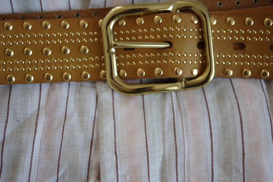 LINEA PELLE Hand Made Gold Brown Rare Beauty Women's studded leather belt Size:L - Image 1 of 4