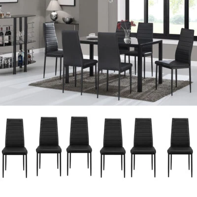 Black Dining Table &Chairs 4/6 Set PU Leather Seat Dining Kitchen Room Furniture - Image 1 of 4