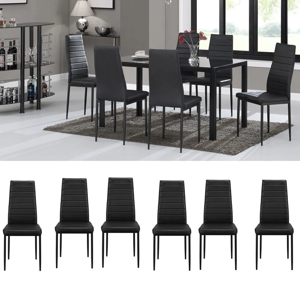 Black Dining Table &Chairs 4/6 Set PU Leather Seat Dining Kitchen Room Furniture - Image 1 of 4