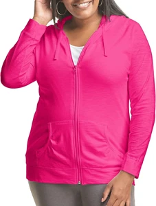 JUST MY SIZE Women's Plus Size Full, Lightweight Zip-up Hoodie 2X, Amaranth  - Picture 1 of 4