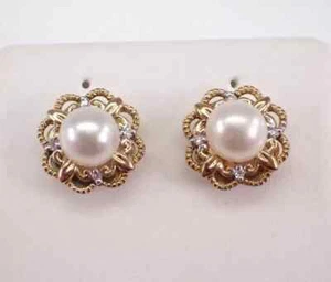 2.50Ct Round Cut Natural Pearl Women's Flower Stud Earrings Yellow Gold Plated - Picture 1 of 8