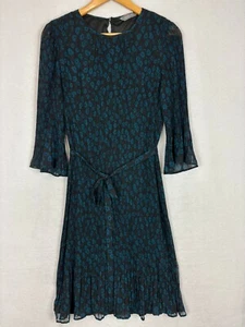 Jacqui E Womens Dress Sz 10 Chiffon Pleated Belted Lined Flared AOP Ditsy Floral - Picture 1 of 12