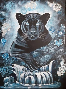 Schwarzer Panther handgemalt, Acryl und Strukturpaste, Art-Déco-Stil 60x80cm - Bild 1 von 9