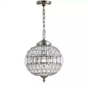 Gorgeous CRYSTAL BALL Antique Brass CHANDELIER Elegant GLOBE 16" Hanging LIGHT - Picture 1 of 21