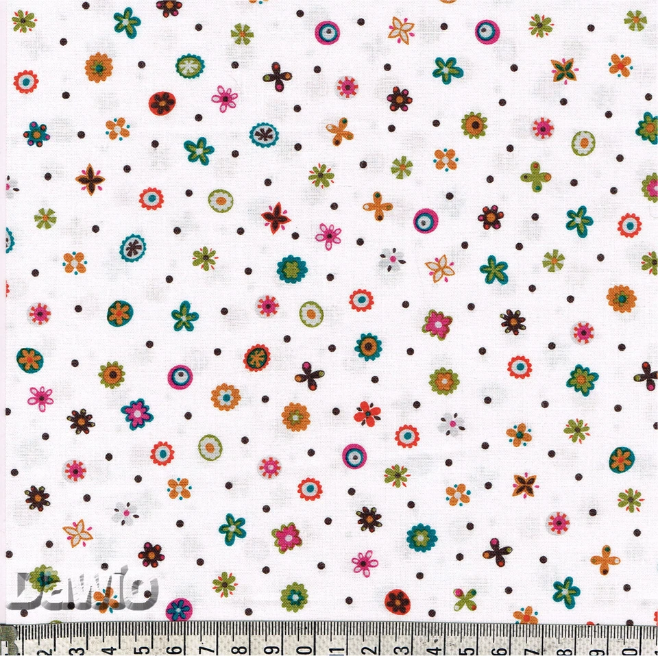 Niedliche bunte Blüten auf weiß "Toomuchery"  Patchwork Stoff €19,00/M - Bild 1 von 1