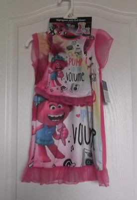 DREAM WORKS TROLLS WORLD TOUR NIGHTGOWN & MATCHING DOLL GOWN - SIZE 4 - NWT - Image 1 of 4