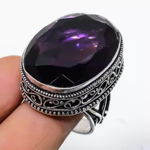 African Amethyst Gemstone 925 Silver Handmade Jewelry Ring Size 9 - Picture 1 of 2