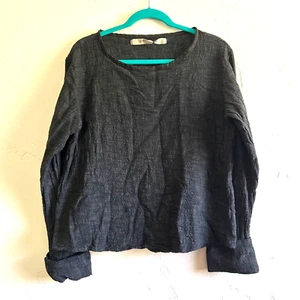 Cynthia Ashby Women's Long Sleeve Textured Pullover Shirt Rolled Sleeves Size L - Picture 1 of 12