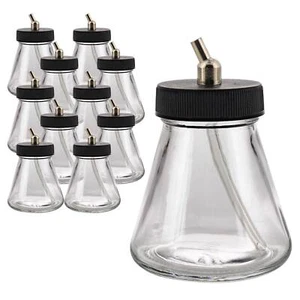 10pz Aerografo 2,7oz Barattolo Vetro Bottiglie Angolo 30° Adattatore Coperchio Assemblaggio Doppia Azione - Foto 1 di 5