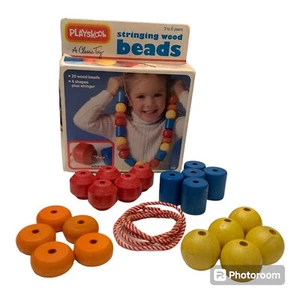 Vintage 1982 Playskool Stringing Wood Beads No 703 With 20 Beads And String - Picture 1 of 7