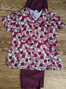 Medical Nursing Scrub Set Maroon color size medium Dickies top White Stag pants - Picture 1 of 6
