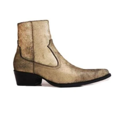 Occident Mens Real Leather Chelsea Boots Shoes Pointy Toe Cowboy Zip Chukka 46  - Image 1 of 4