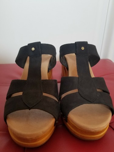 Scarpe UGG 8 JENNIE T cinturino nabuk plateau sandali borchie tacco legno punta aperta EXC