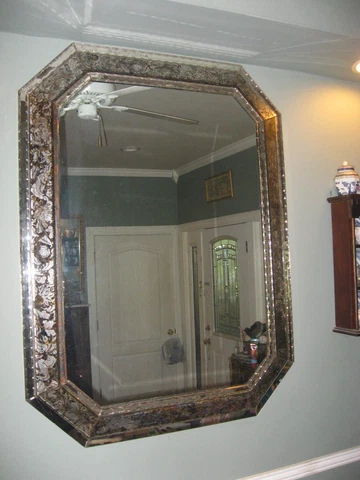 Antique French Églomisé Reverse painted Large MIRROR Crystal Framed 49" x 37" Cover