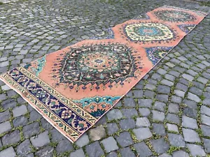 Carpet, Bohemian wool runner rug, Turkish vintage handmade rug runner,3,4x13,6 - Picture 1 of 14