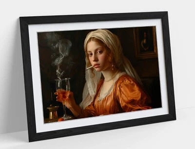 LEONARDO DA VINCI WOMAN SMOKING -FRAMED WALL ART POSTER PAPER PRINT - Image 1 of 4