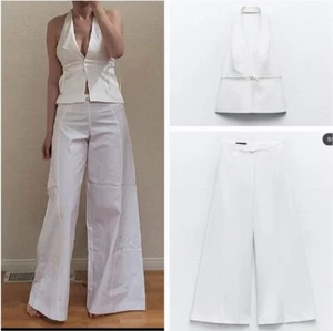 Zara 2 teiliges passendes Set Palazzo weite Hose & Top weiß Neu mit Etikett - Bild 1 von 14