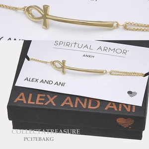 Auténtico Brazalete Alex and Ani Ankh con Cadena de Tirón de METALES PRECIOSOS (14 kt GP) - Imagen 1 de 1