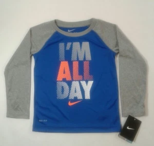 NIKE Boys Shirt Kids Long Sleeve Blue Gray Sleeves Dri Fit Size 4 (A287) - Picture 1 of 2