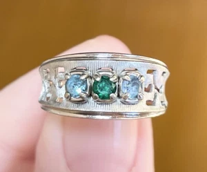 Simulated emerald aquamarine triplet mother Navajo 10k solid white gold ring - Picture 1 of 10