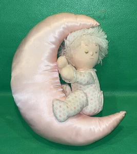 Vtg RUSS BERRIE Doll Sitting LAYING ON PINK MOON STUFFED PLUSH Baby Room Decor - Picture 1 of 12