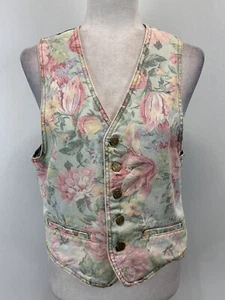 Vtg Zena Floral Acid Wash Denim Vest Sz Medium Women’s Cottagecore Made USA 80’s - Picture 1 of 9