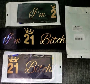 I'm 21 B*tches Celebration Birthday Sash Black & Rose Gold - Picture 1 of 1