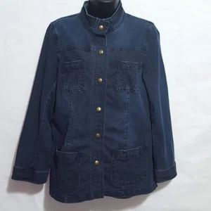 J. Jill Women's Small Denim Jacket Blue Snaps Pockets Stretch Stand Collar - Picture 1 of 10
