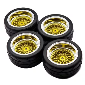 Ruote da strada 1/10 RC pneumatici oro stile BBS per Tamiya TT02 TT01 TT01E offset 9 mm - Foto 1 di 8