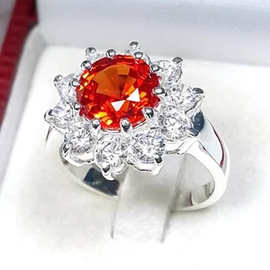 FLASHING Lab-Created 3.80 cts. Orange Sapphire Ring Sterling Silver 925 Ring - Picture 1 of 11
