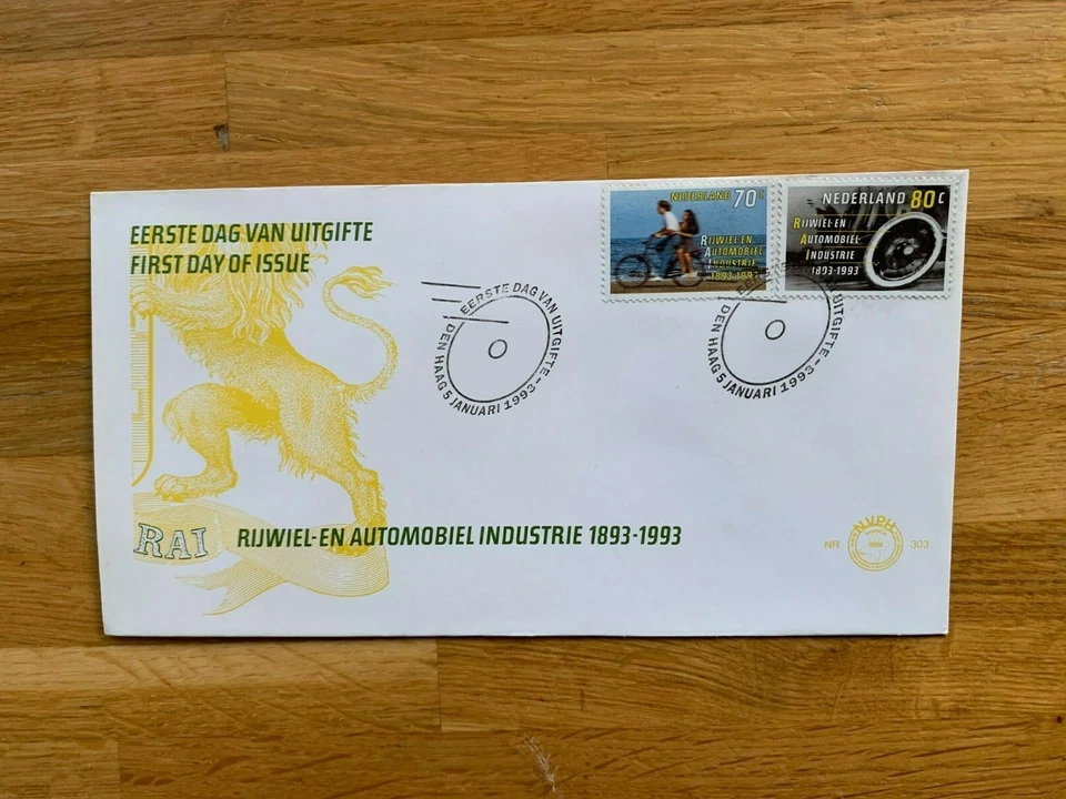 NETHERLANDS 1993 FDC 303 CYCLE & MOTOR INDUSTRY CAR WHEEL BICYCLE - Image 1 of 1
