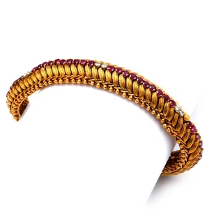 Retro Gold Armband mit Rubinen und Diamanten, um 1940 - Bild 1 von 6