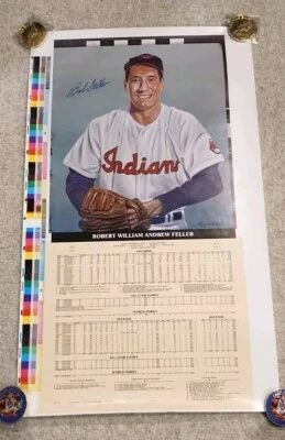 PSA JSA BOB FELLER SIGNED AUTOGRAPHED PHOTO LITHOGRAPH CLEVELAND INDIANS HOF  - Image 1 of 3