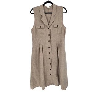 J jill love linen size large beige stone wash full button sleeveless dress - Picture 1 of 13