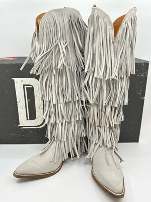 Botas occidentales altas DINGO NUEVAS CON ETIQUETAS Wild Child gamuza flecos talla 7,5 M blancas mujeres vaqueras Foto 1 de 4