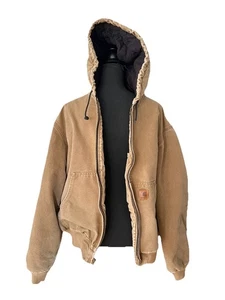 Vintage Carhartt J130 Hooded Insulated Jacket Faded Distressed Chore Brown Large - Bild 1 von 17
