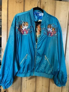 Disney Store ~ Women's L Teal Jasmine Aladdin Rajah Bomber Embroidered Zip - Picture 1 of 9