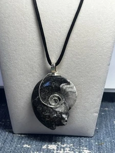 AMMONIT STEIN IN SILBER ANHÄNGER HALSKETTE an Kordel - Bild 1 von 7